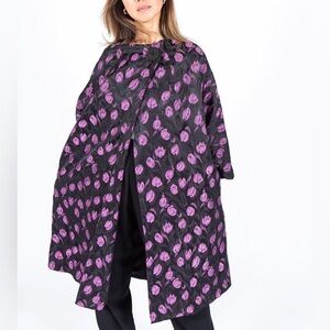 Vintage Opera Coat Black Purple Floral Brocade Swing Cocoon Jacket